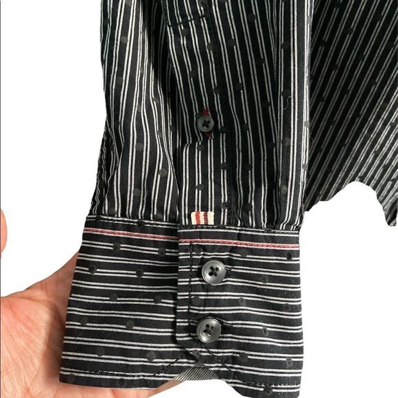 Vintage Italia Black Long Sleeve Button Front Polka Dot on Stripe Shirt Size L - Picture 4 of 7